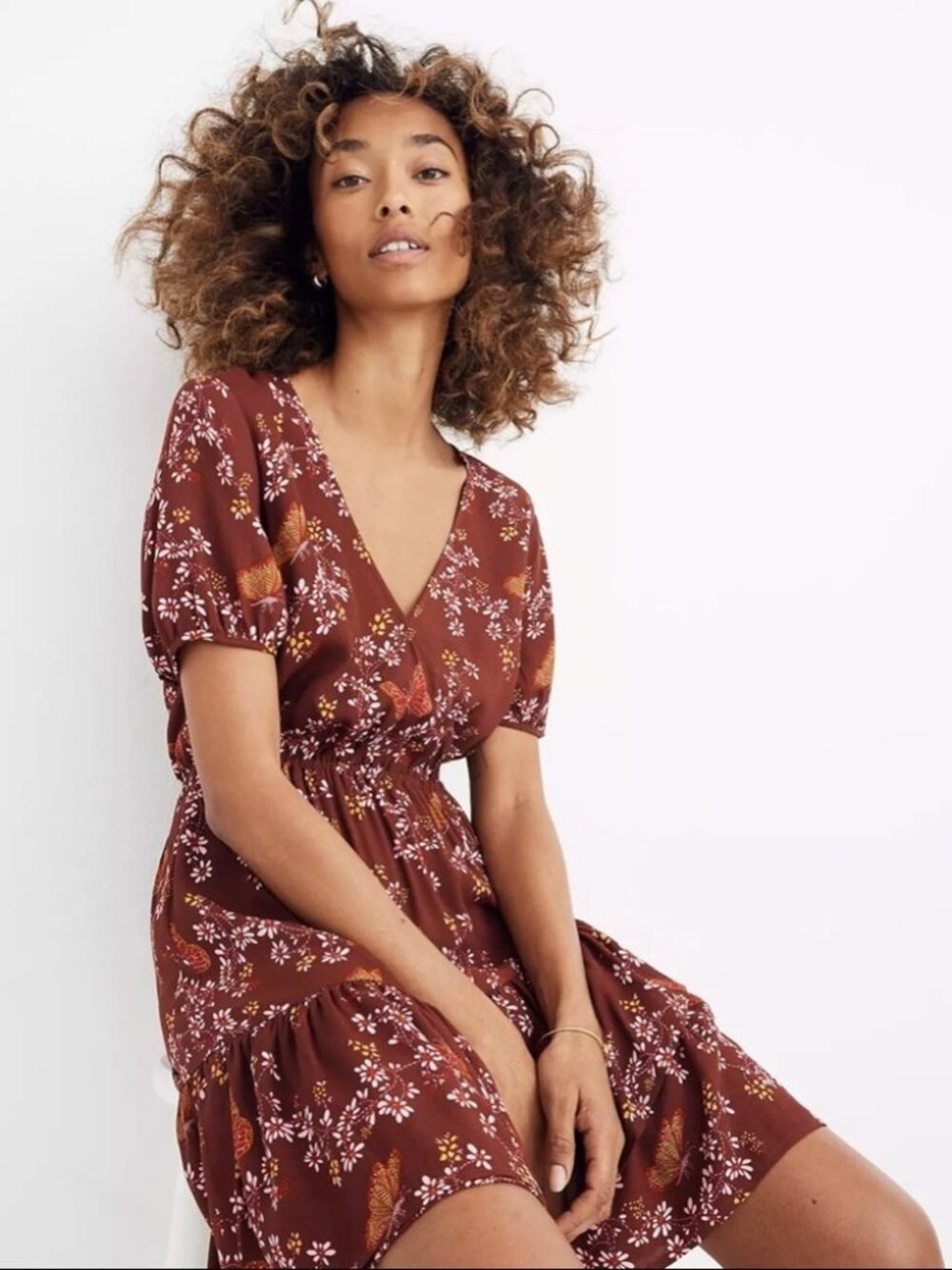 Madewell brown faux-wrap tiered mini dress size 2 - never worn